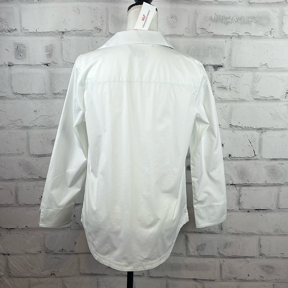 Vineyard Vines Velvet Trim Popover Long Sleeve V-Neck Top Blouse White Blue - Picture 3 of 12